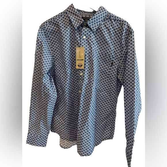 Dockers Men's Regular Fit Button Down Shirt Medium Seashell Print Blue White NWT - Picture 1 of 6